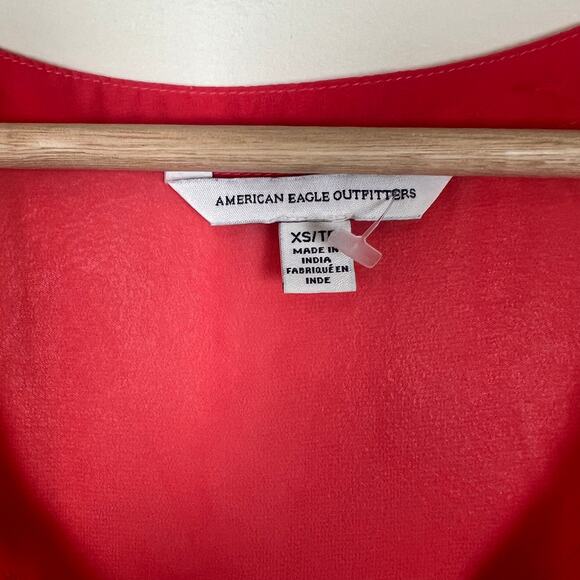 American Eagle XS Boho Coral Pink Sheer Embroidered Blouse - Picture 3 of 6